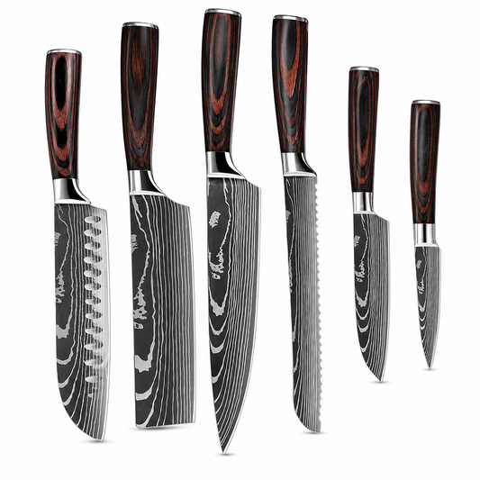 Set de 6 Couteaux Damas en Acier Inoxydable - Jet Kitchen™ Jet Kitchen